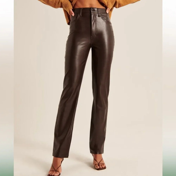 NEW Abercrombie & Fitch Vegan Leather 90s Straight Pant - Picture 1 of 13